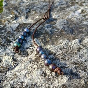 VTG Opera length large Tahitian peacock pearl brown leather lariat necklace